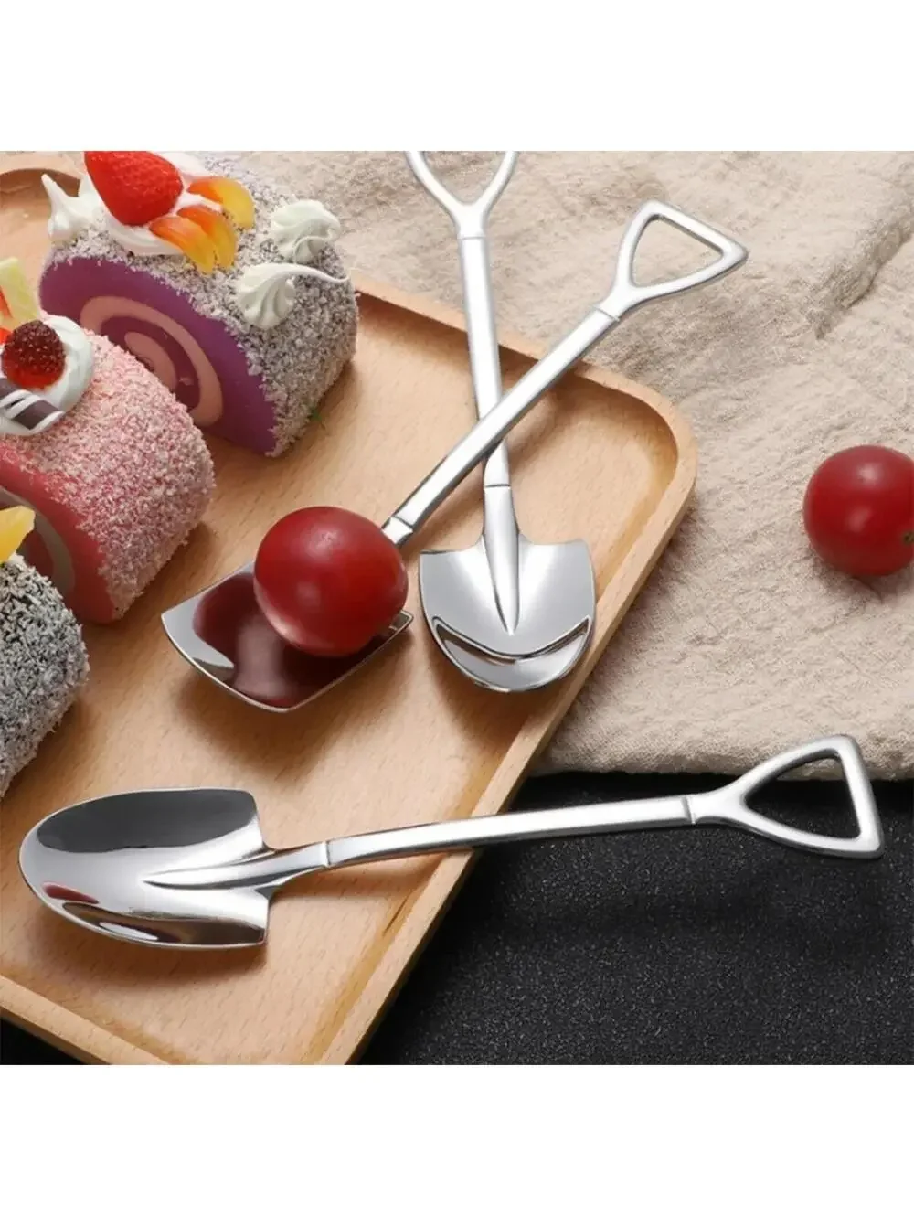 4-Piece Mini Shovel Spoons Set, Silver Stainless Steel Dessert Serving Utensils